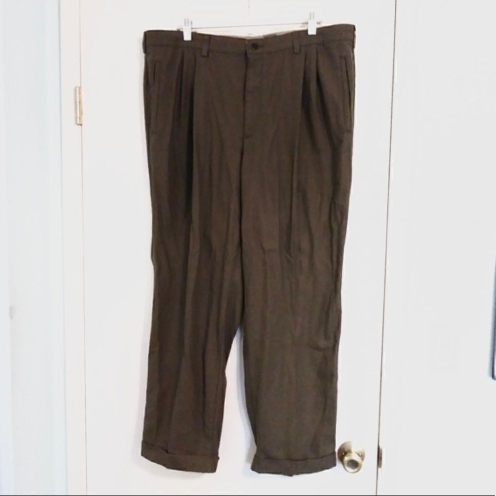 Savane Dark Green Pleat Front Dress Pants